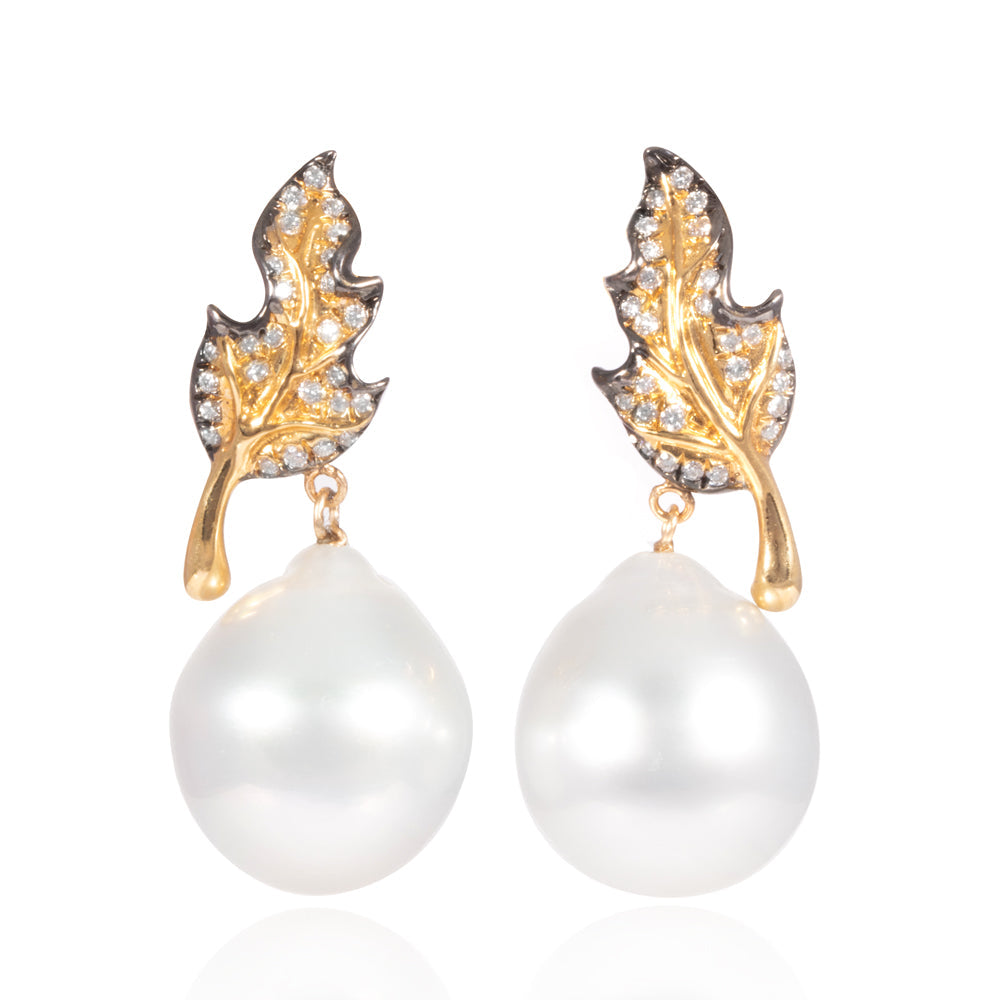 Pearl Leaf Drop Earrings