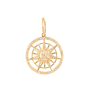 Pave Diamond Starburst Compass 14 Disk Charm .40cw