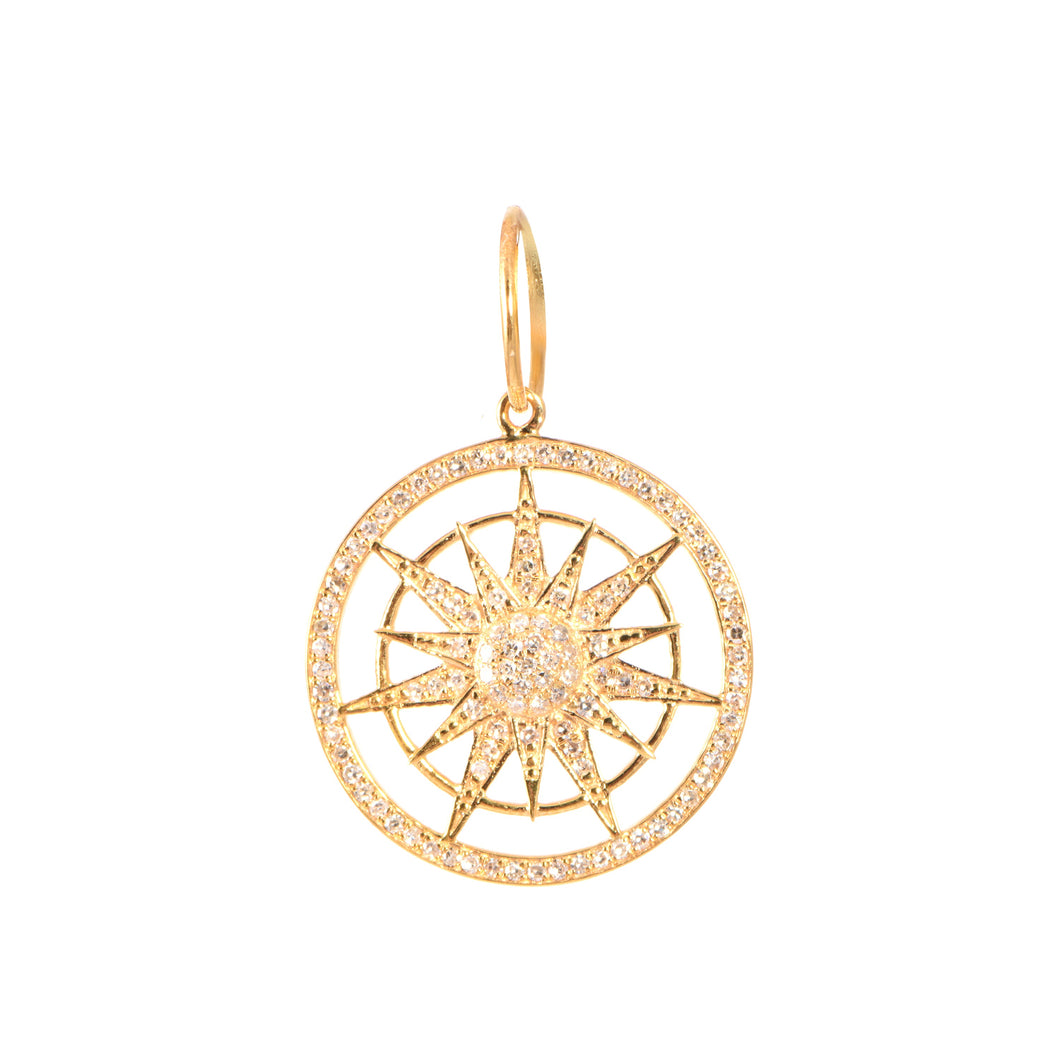 Pave Diamond Starburst Compass 14 Disk Charm .40cw